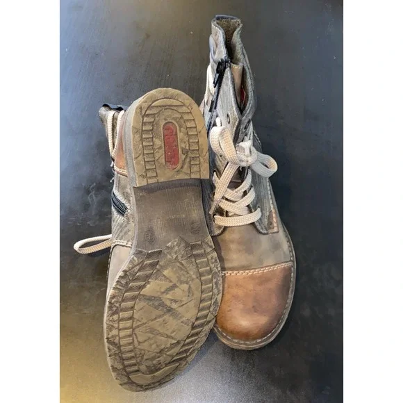 Reiker Peyton Graphic Print Side Zip Combat Boots 38 (sz 7.5-8) - Picture 5 of 7